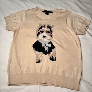 Cream French Connection Short Sleeved Cotton Sweater With Sequin Puppy